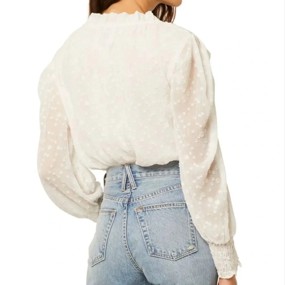 MISA Los Angeles Siena Puff Sleeve Clip Dot Chiffon Blouse White S NWT - Picture 4 of 8